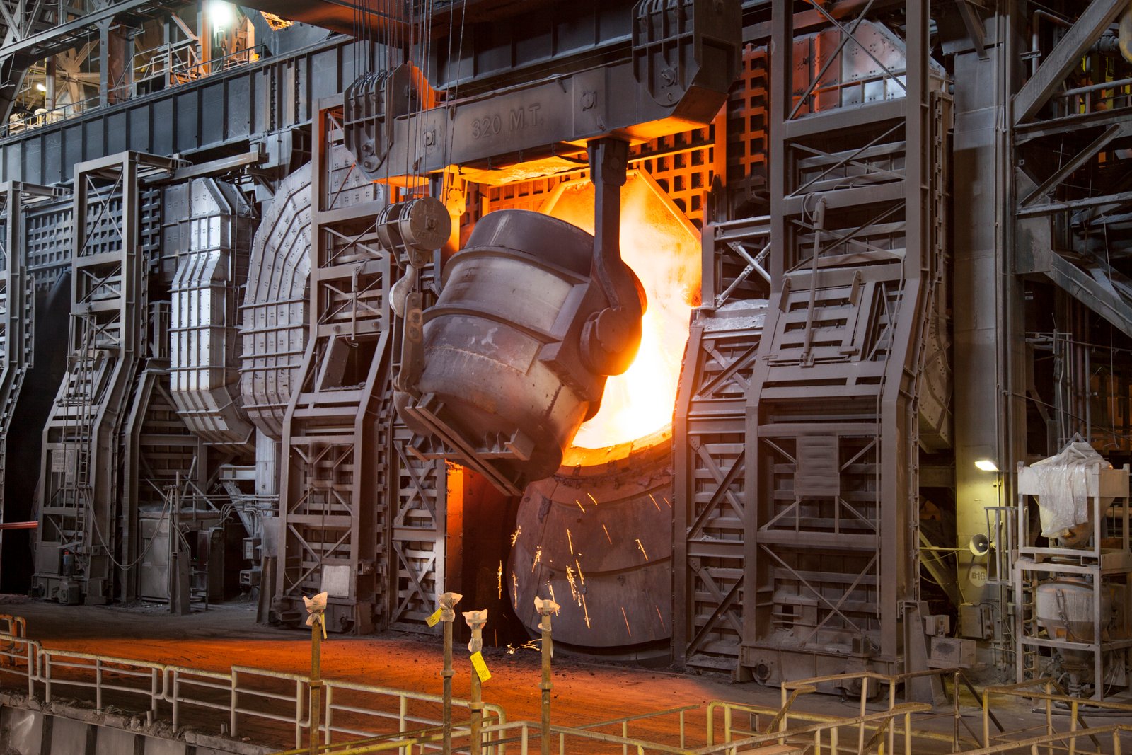 steel factory with glowing steel